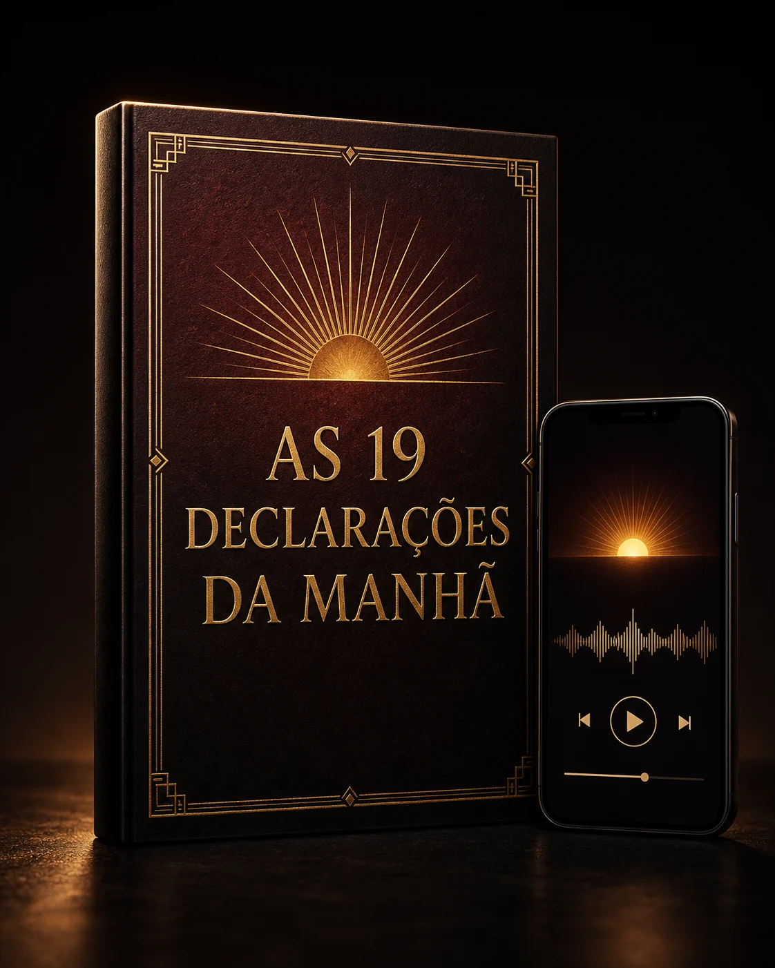 Mockup das 19 Declarações da Manhã com versão em áudio
