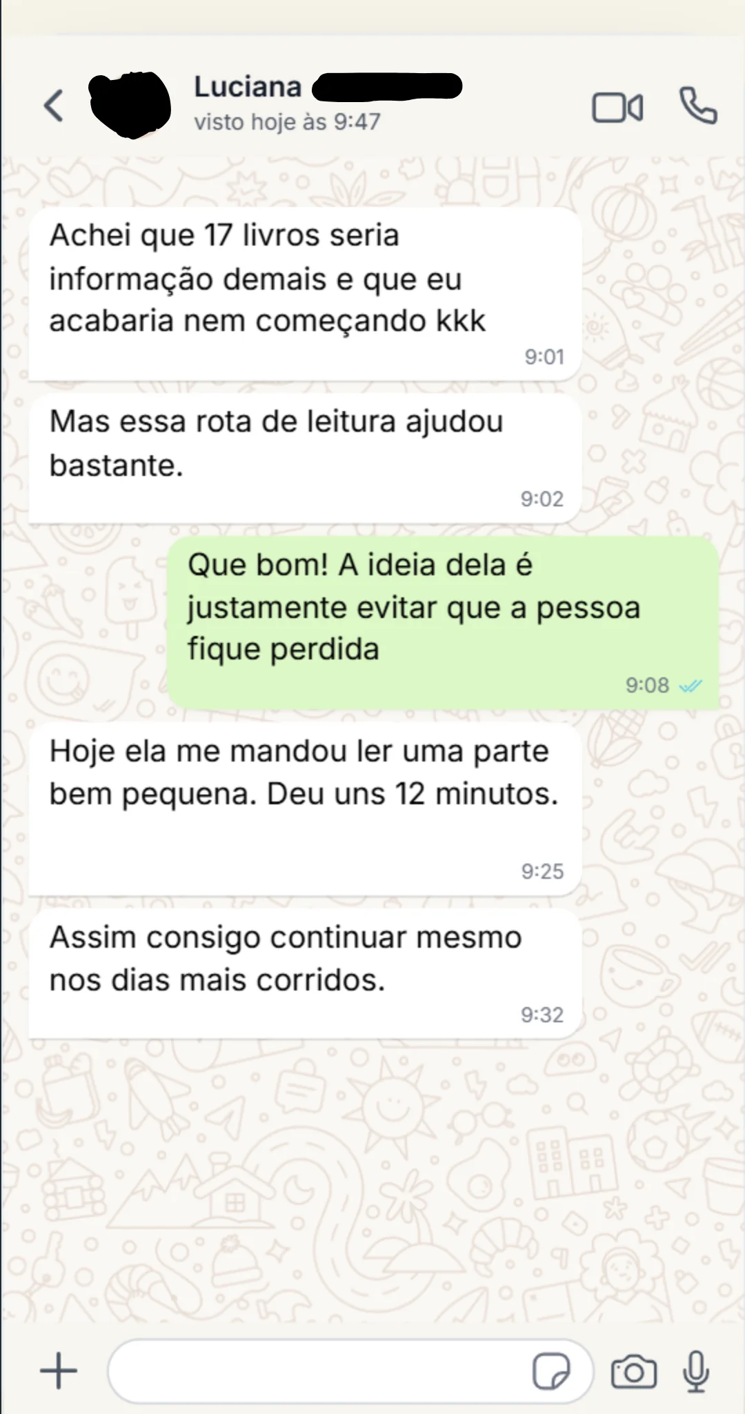 Depoimento de Luciana sobre como a rota facilita a leitura dos 17 manuscritos